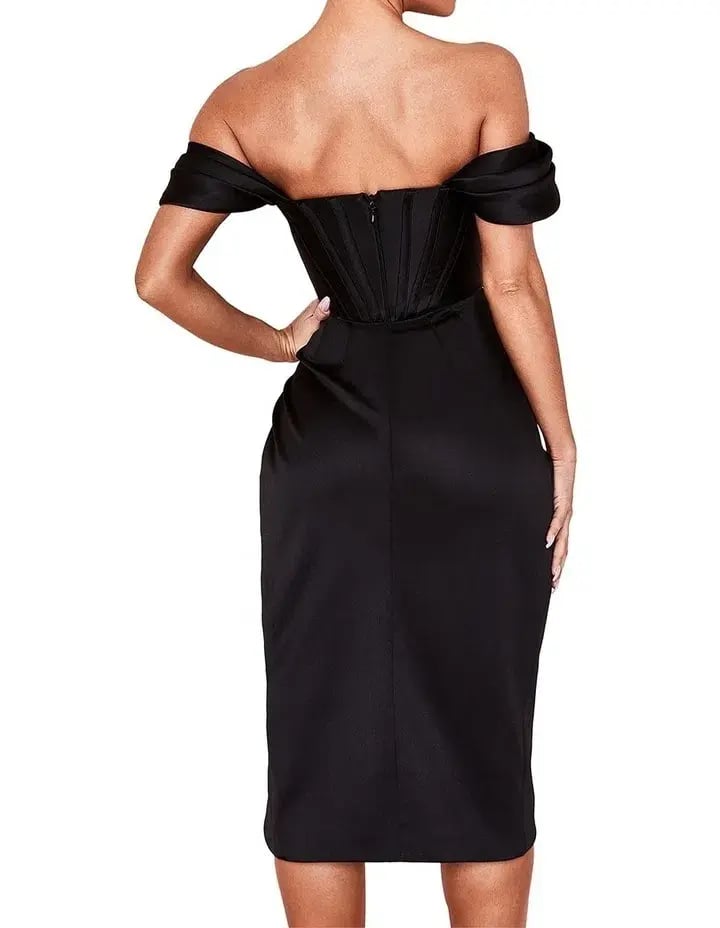 House of CB Loretta Satin Off the Shoulder Midi Dress Black Size S / AU 8 photo 3