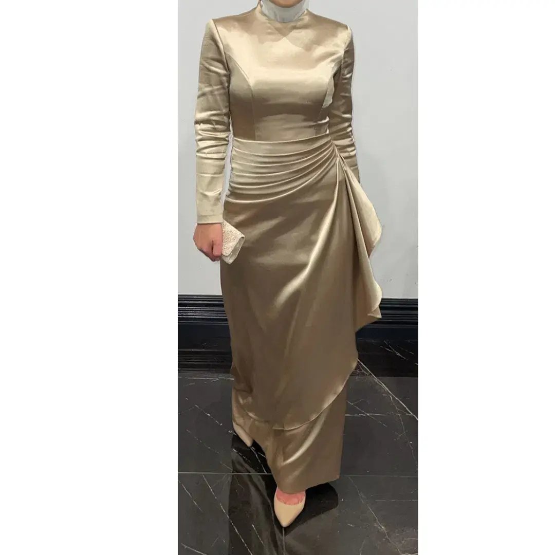 Jafrie By R Satin Long Sleeve Dress Gold Size 8 photo 4
