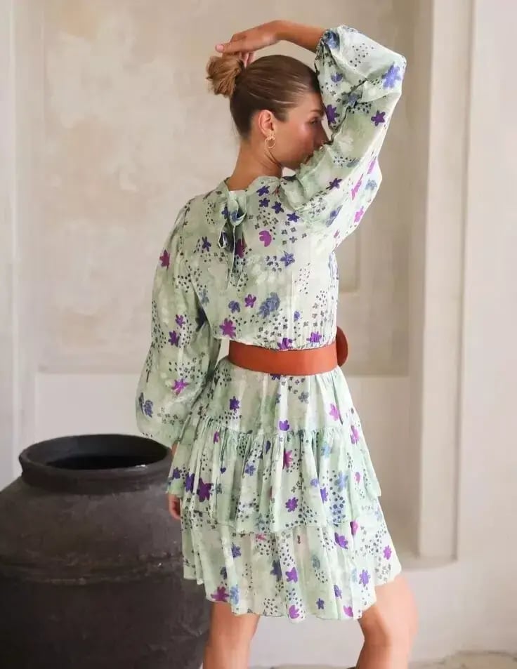 Frank & Dollys Viamo Cascade Floral Satin Dress in Sage Size XXS / 6 photo 3