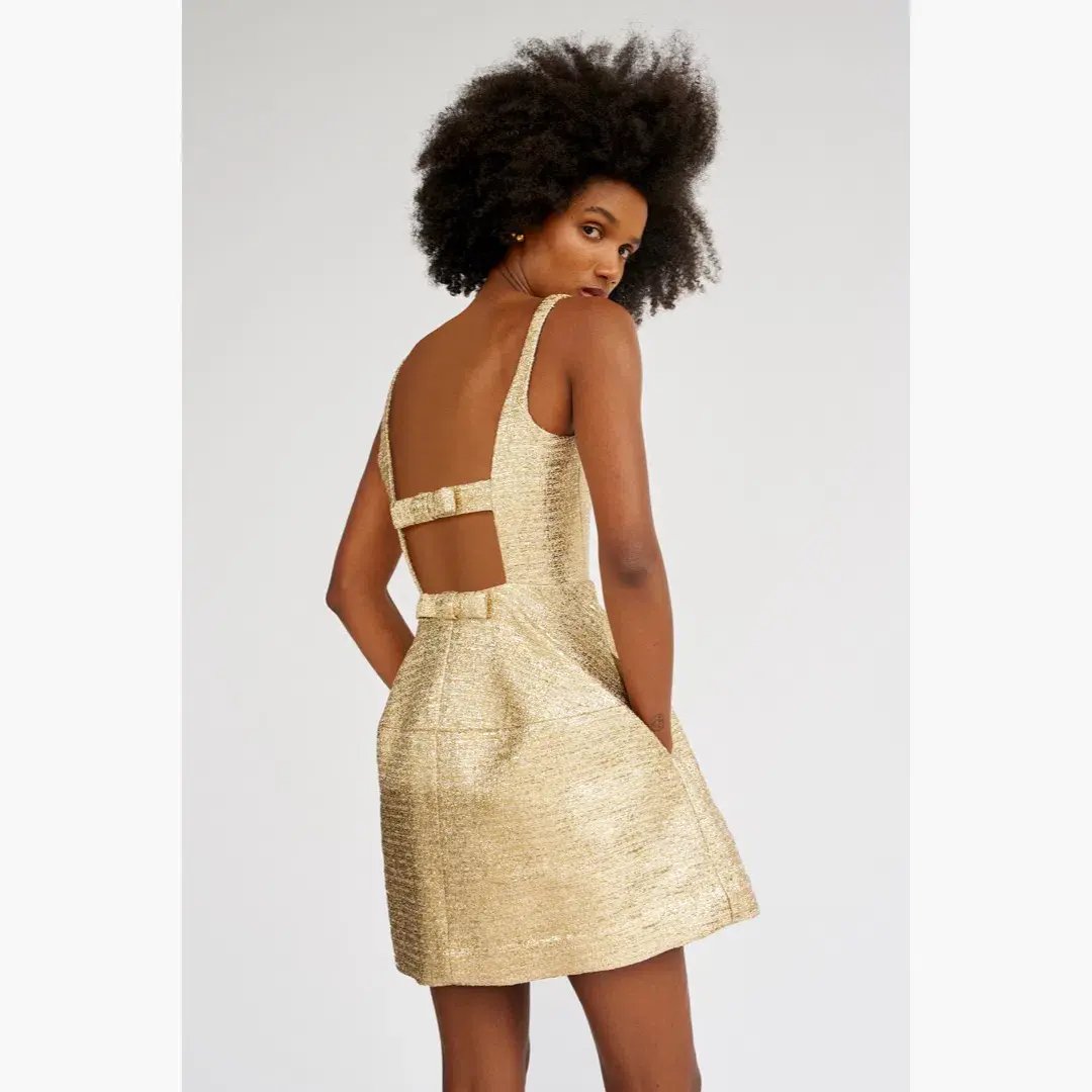 Oroton Metallic Mini Dress Gold Size 10 photo 4