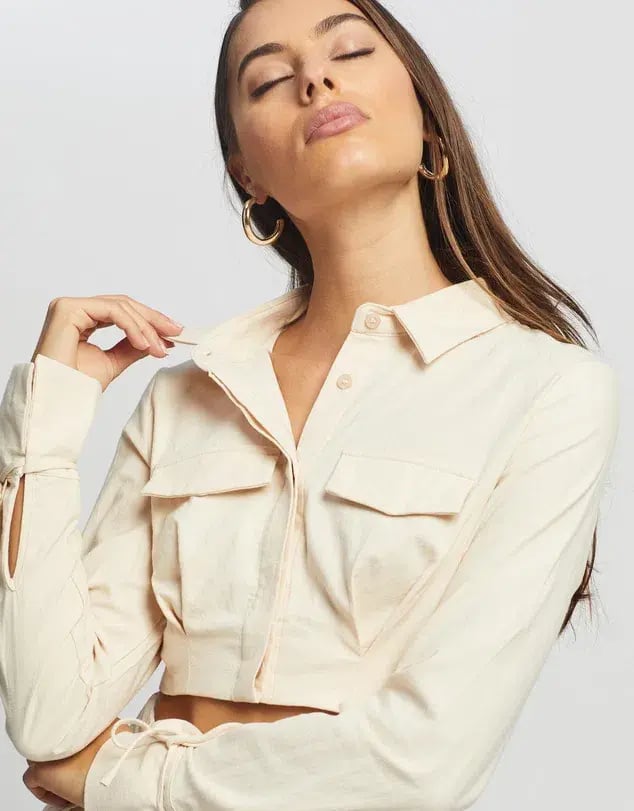 Sovere Revere Crop Shirt and Skirt Set Parchment Size 10 photo 4