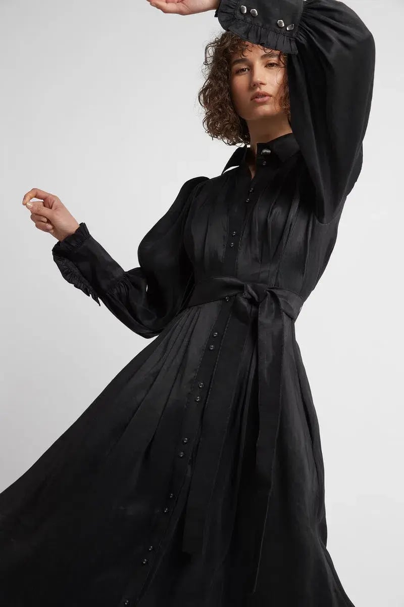 Aje Idealist Linen Blend Midi Dress Black Size 4 photo 2