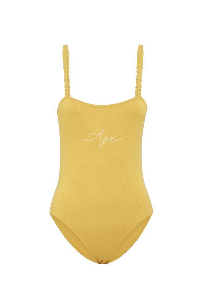 Aje Emma Logo Bodysuit Yellow Size 8 photo 4