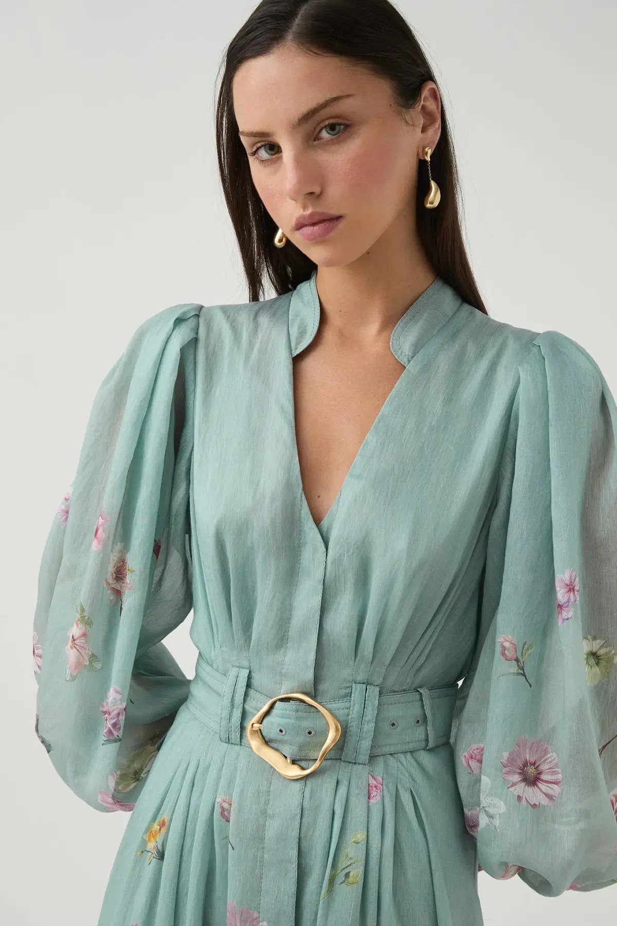 Aje Fleur Shirt Dress Mist Collage Floral Size 12 photo 5