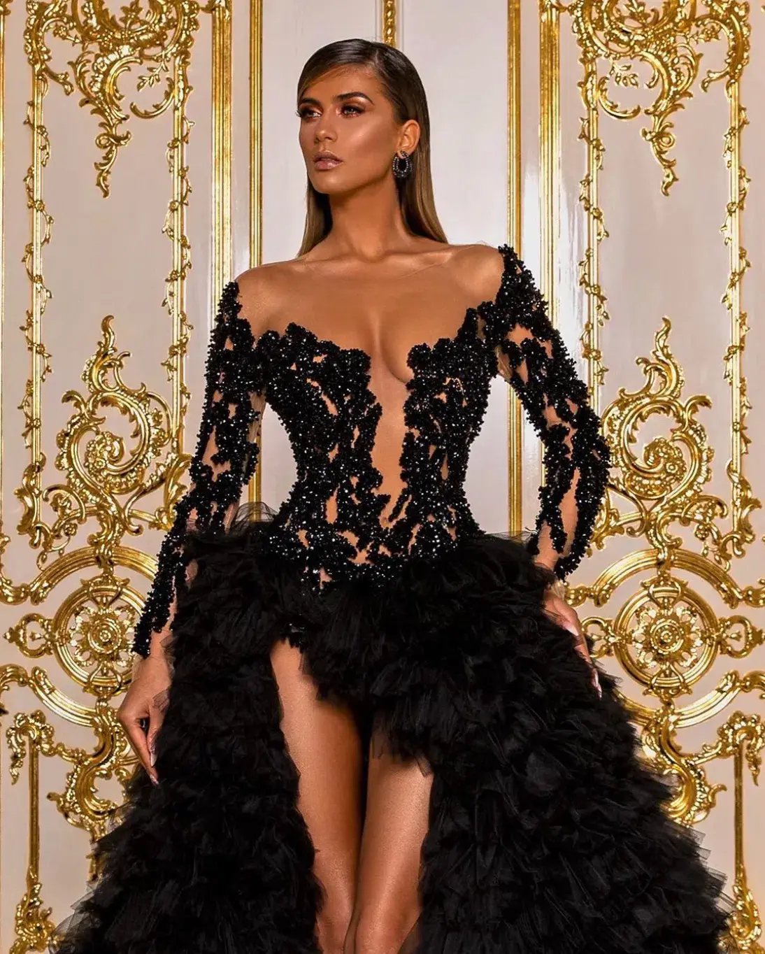 Albina Dyla Beaded Bodice Full Tulle Dress Black Size 6 photo 2