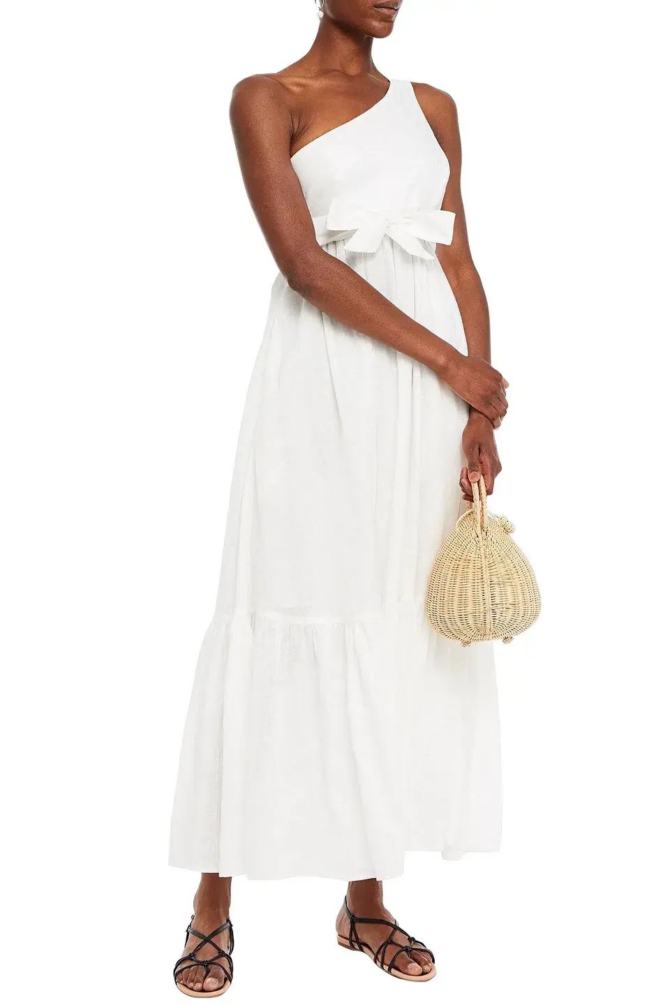Zimmermann Juliette One Shoulder Linen Maxi Dress White Size 8 photo 2