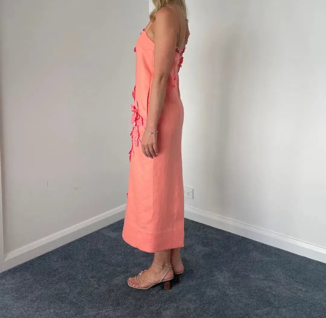 Zimmermann High Tide Lift Off Flower Midi Dress Guava Size 0 / Au 8 photo 2