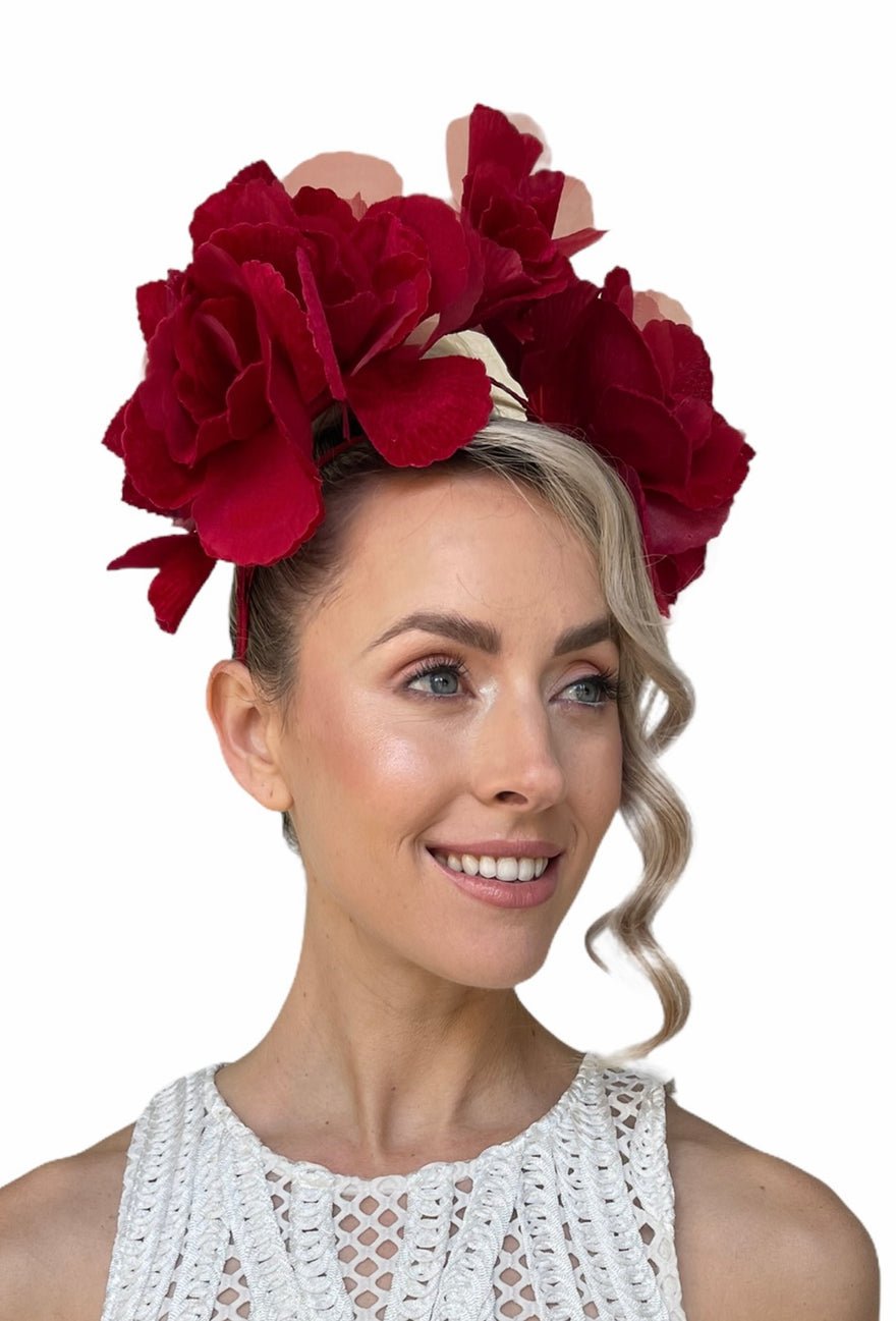Olga Berg Duchess Velvet and Organza Rose Headband - Dark Red photo 2