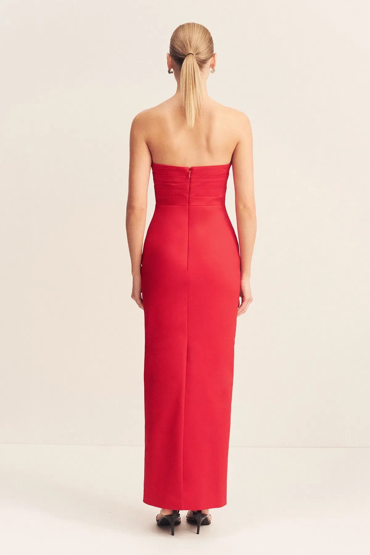Shona Joy Lani Strapless Draped Maxi Dress Chilli Size 8 photo 3