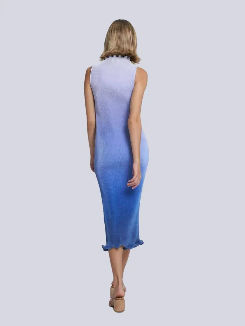 L'Idée Silencio Plisse Midi Dress in Ocean Blue Ombre Size 6 photo 3