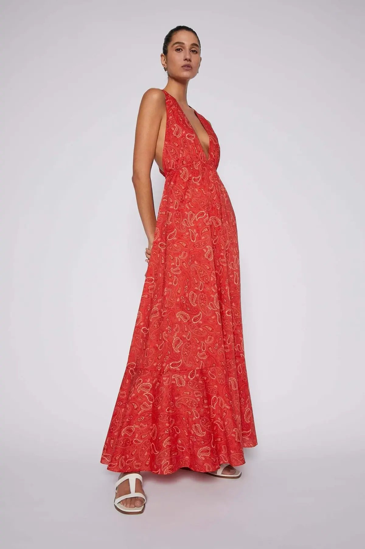 Scanlan Theodore Cotton Paisley Halter Dress Red Size AU 6 photo 2