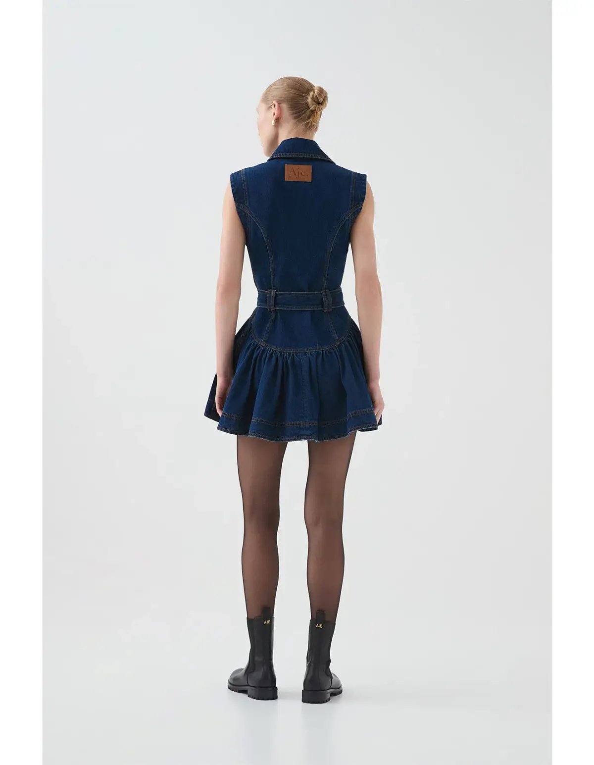Aje Elena Belted Denim Mini Dress in Dark Classic Wash Size 10/M photo 3