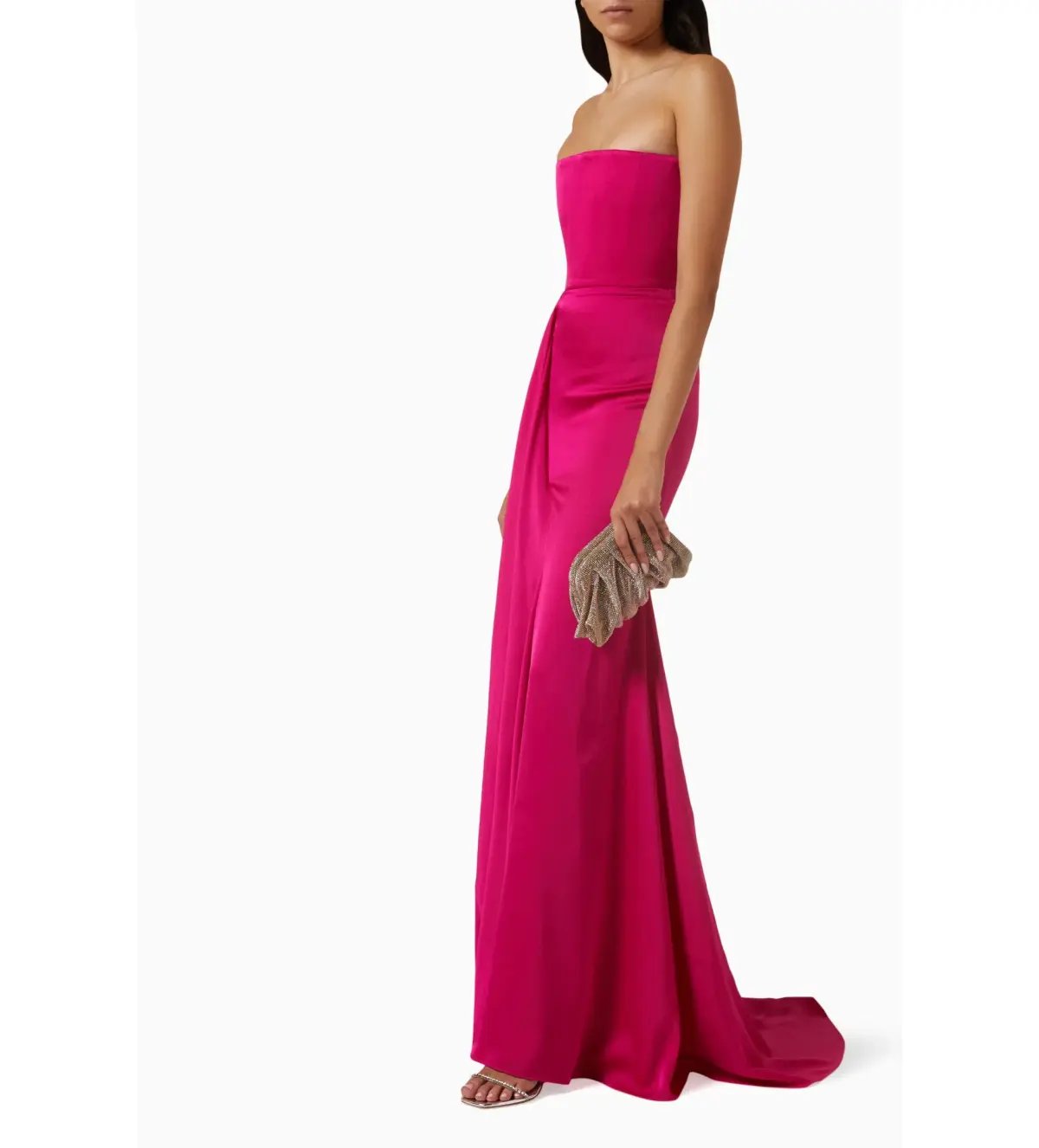 Alex Perry Strapless Gathered Drape Gown in Satin Crepe Raspberry Size AU 6 photo 2
