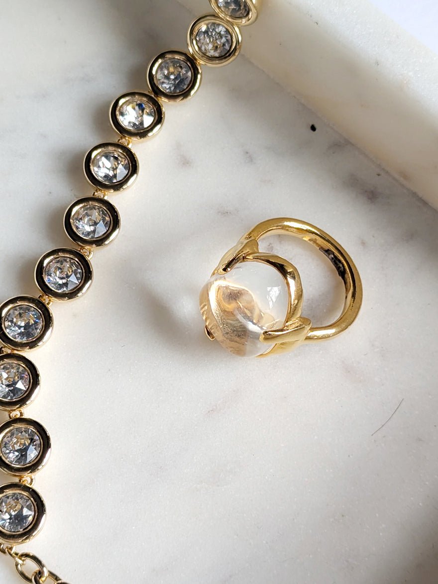 Kenneth Jay Lane Glass Cabochon ring Gold photo 4
