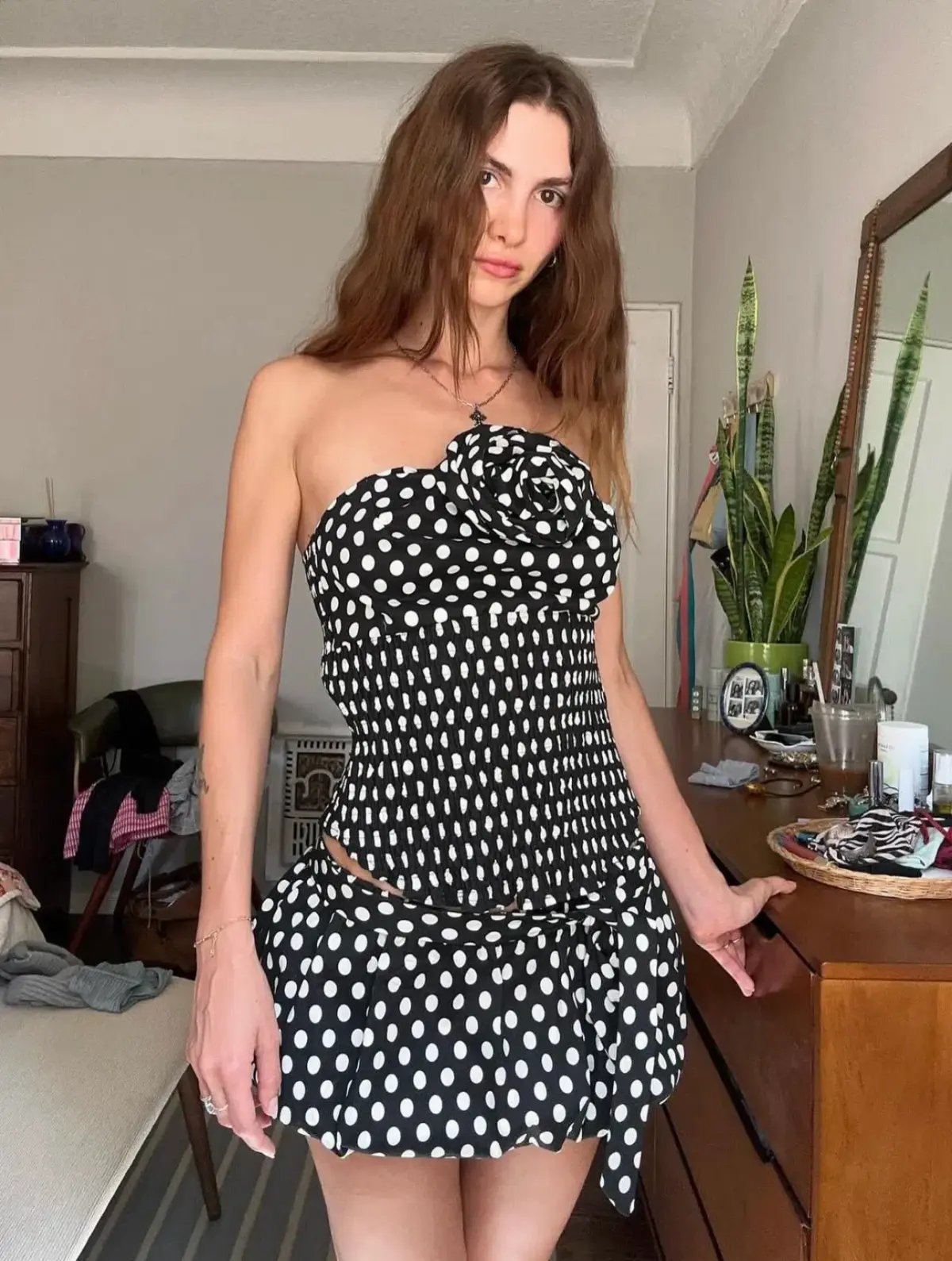 Blondita Gwen Top and Bubble Mini Skirt Set Polka Dot Size 10 photo 6