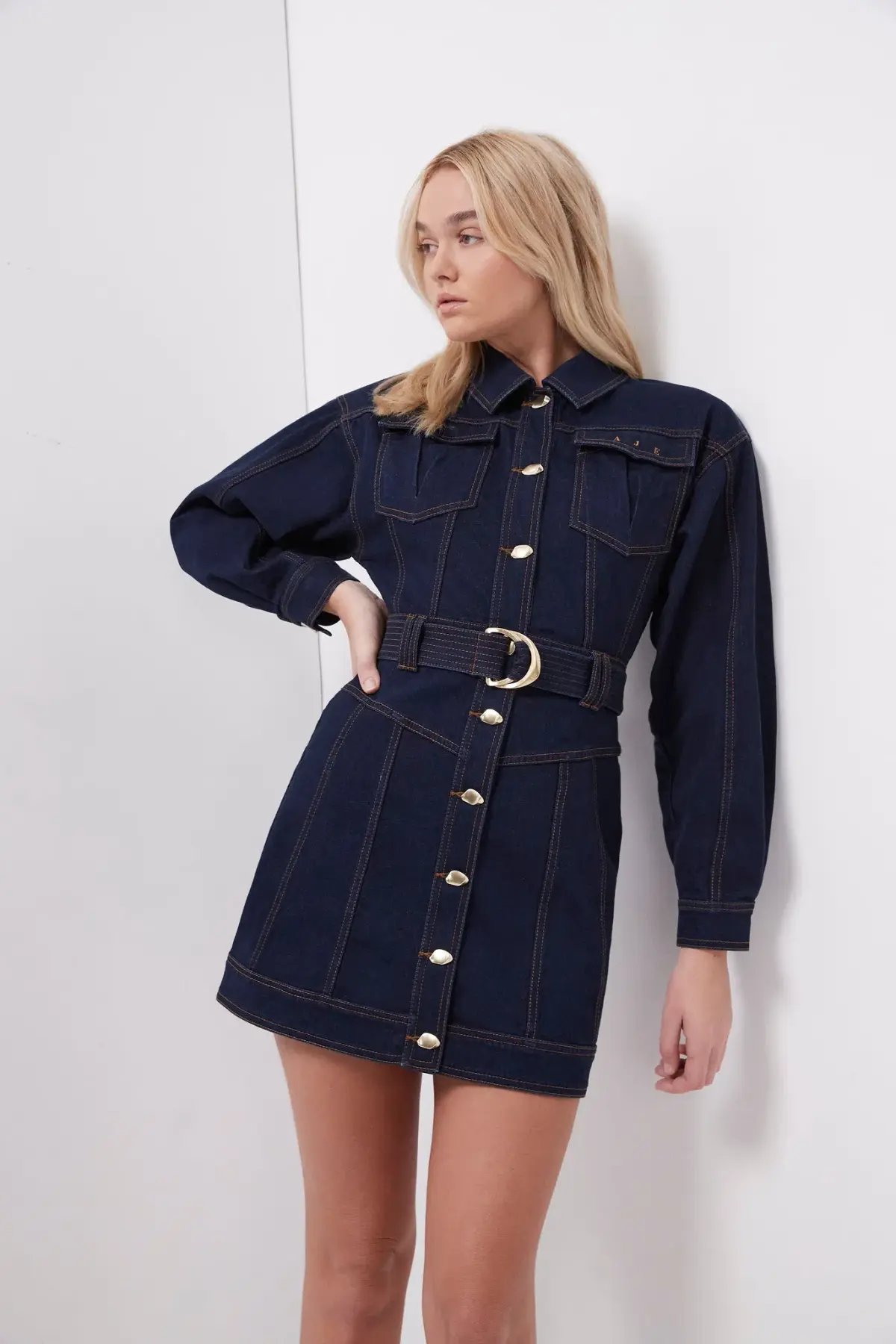 Aje Philia Belted Denim Mini Dress Blue Size 6 photo 4