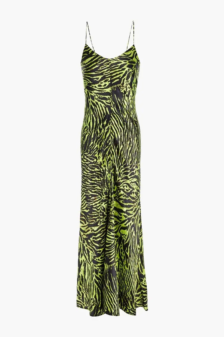 Ganni Silk Blend Satin Maxi Dress in Green Tiger Print Size M / AU 10 photo 4