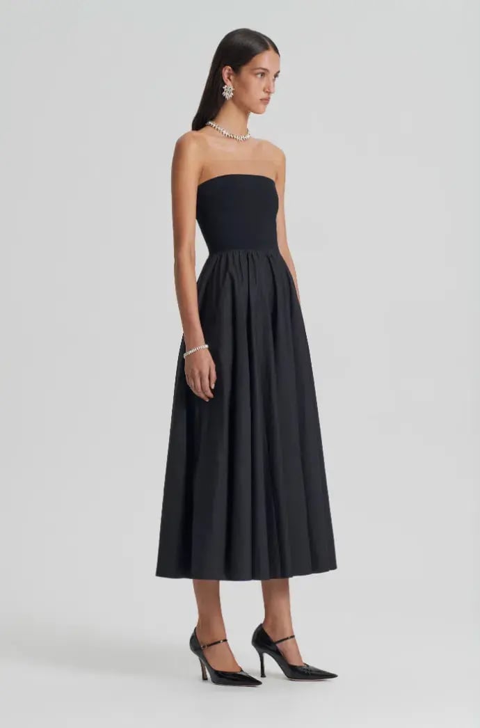 Scanlan Theodore Crepe Knit Cotton Strapless Dress Black Size 6 photo 2