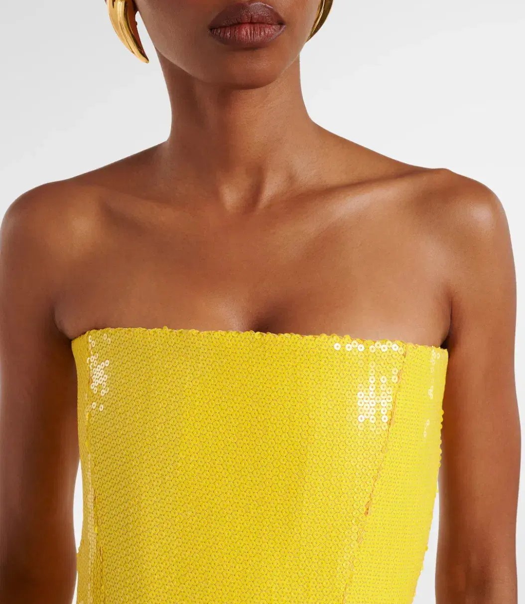 Alex Perry Strapless Sequined Corset Maxi Gown Yellow Size AU 6 photo 3