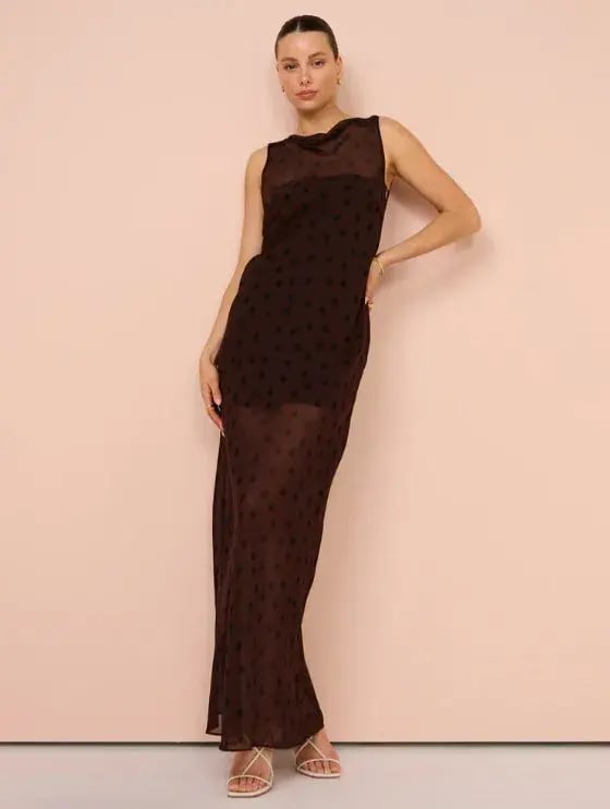 Bec & Bridge Turner Boatneck Sheer Maxi Dress Brown Size AU 10 photo 5