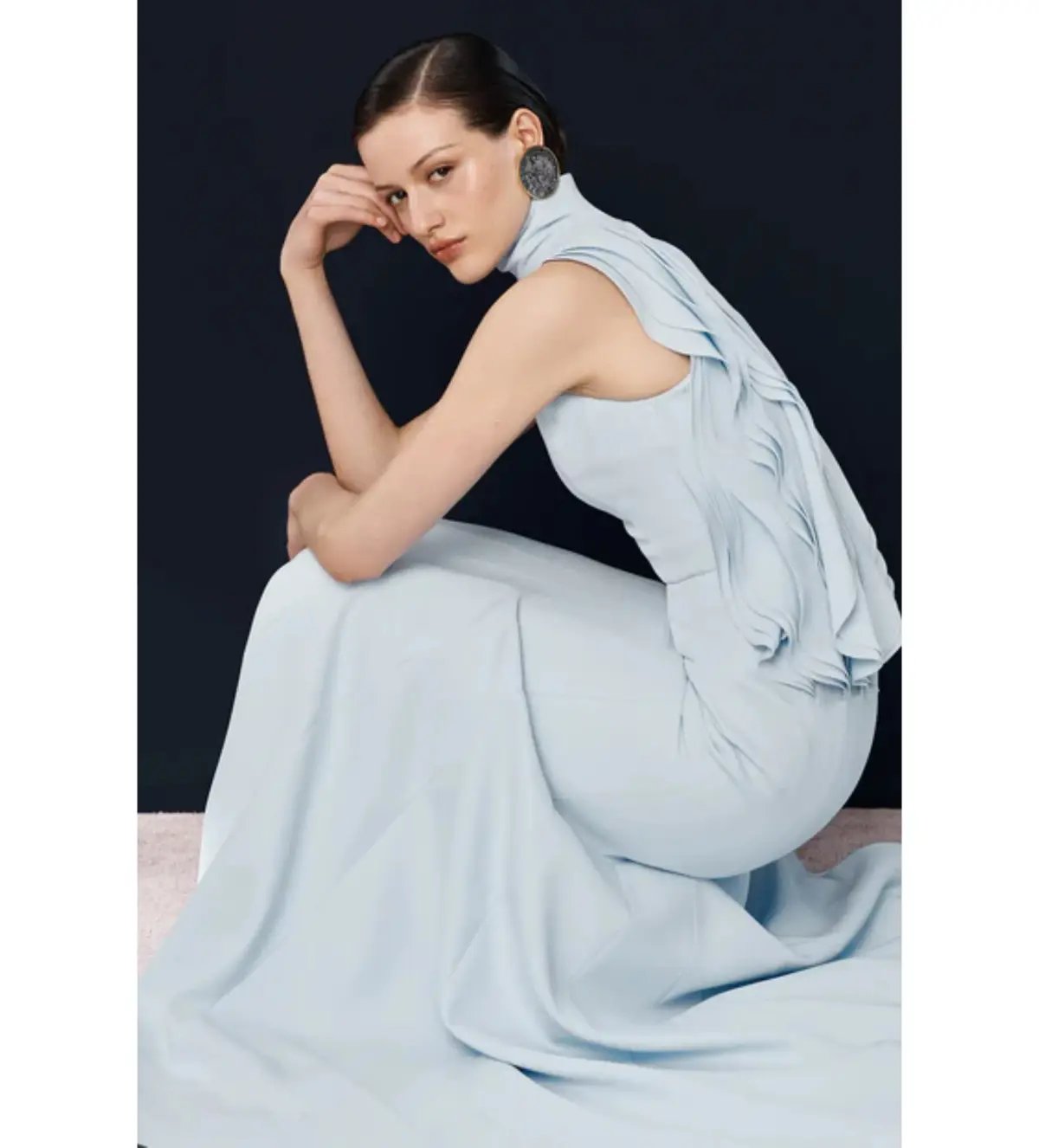 Carla Zampatti Crepe Panelled Gown Pale Blue Size AU 6 photo 4
