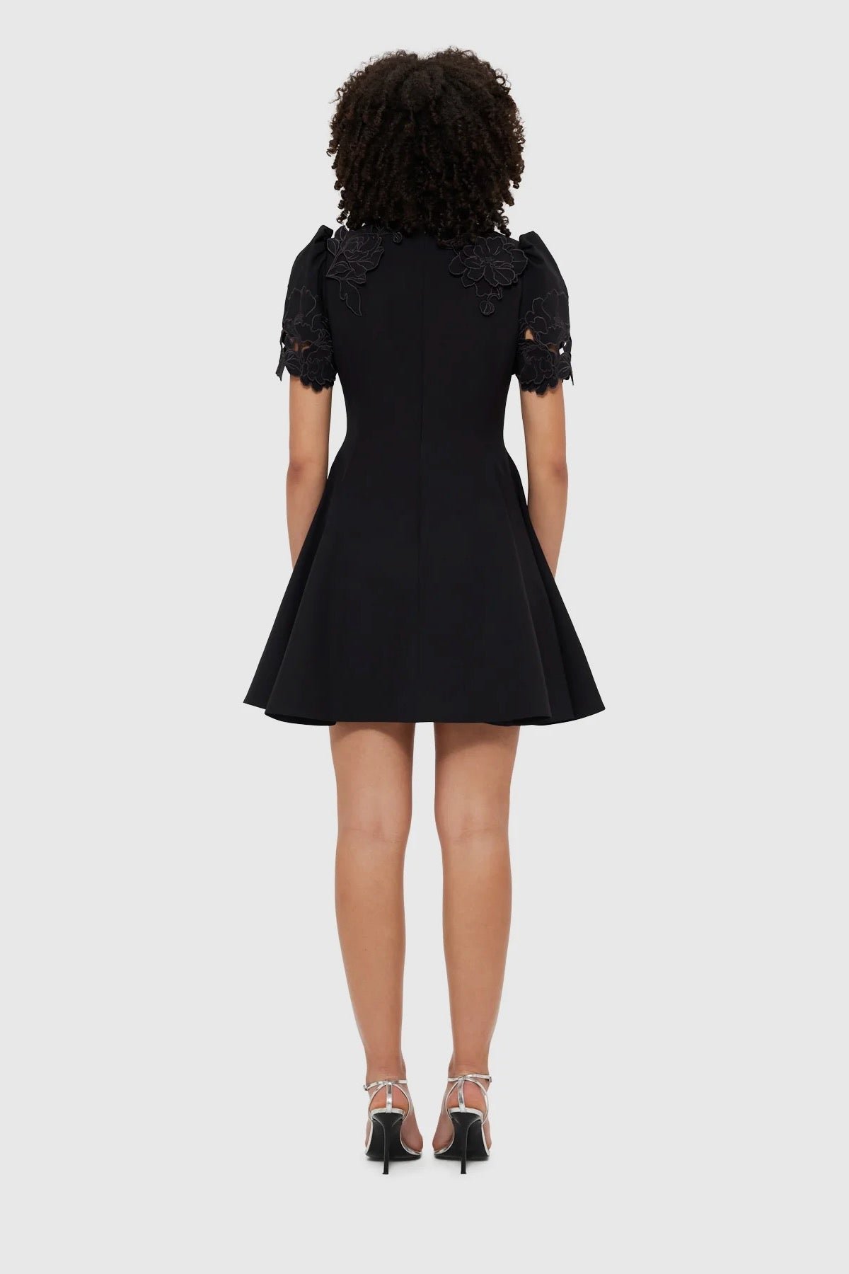 LEO LIN ELYSE APPLIQUÉ SHORT SLEEVE MINI DRESS - EBONY photo 4