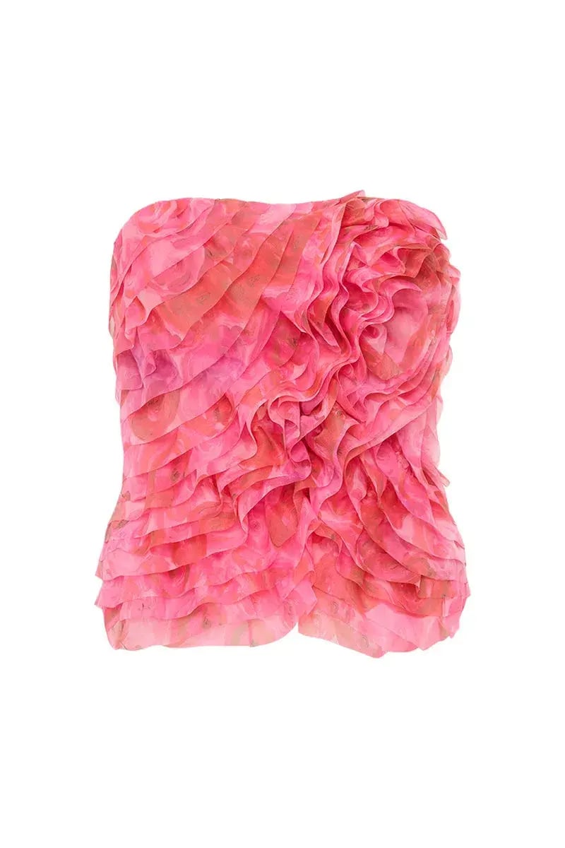 Aje Charmed Rosette Ruffle Bustier and Valeria Asymmetric Midi Skirt Set Misty Rose Size 16 photo 4