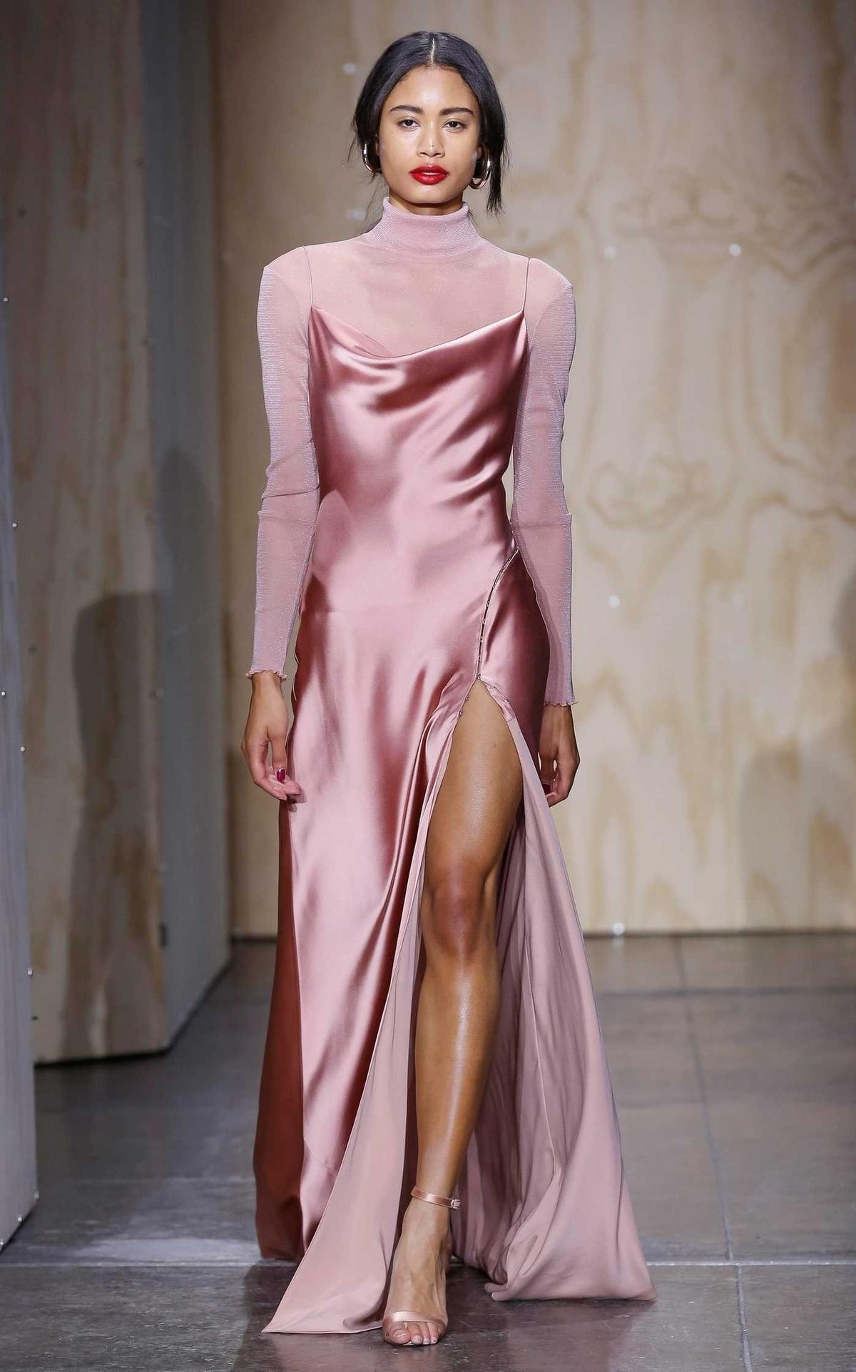 Jonathan Simkhai Long Flared Cowl Neck Charmeuse Slip Dress Pink Size 6 photo 5