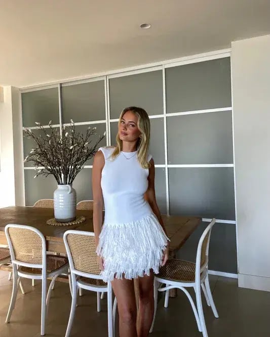 AJE Rushes Raffia Knit Mini Dress White Size AU 8 photo 5