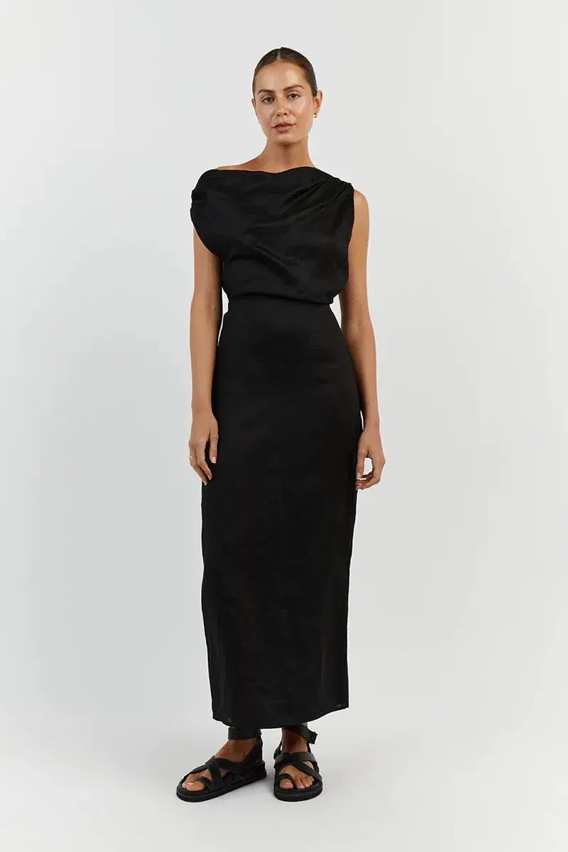 Dissh Cass Linen Asym Midi Dress Black Size AU 8 photo 2