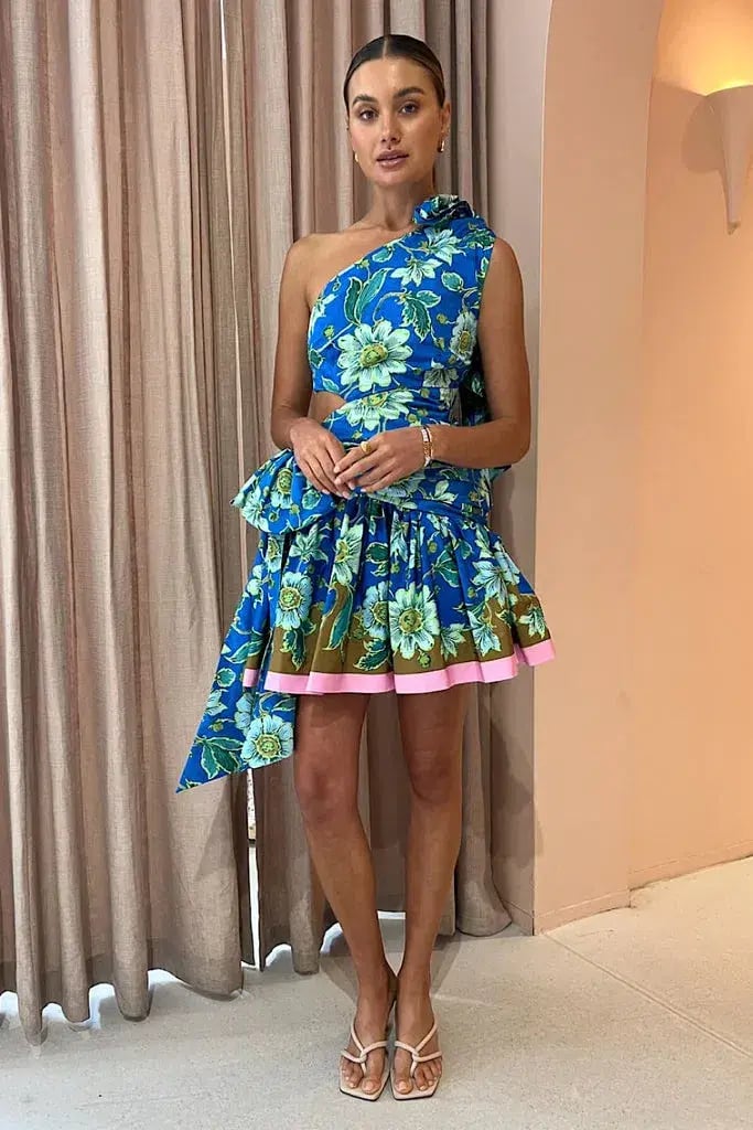 Alemais Winnie One Shoulder Mini Dress Blue/Floral Size 10 photo 3