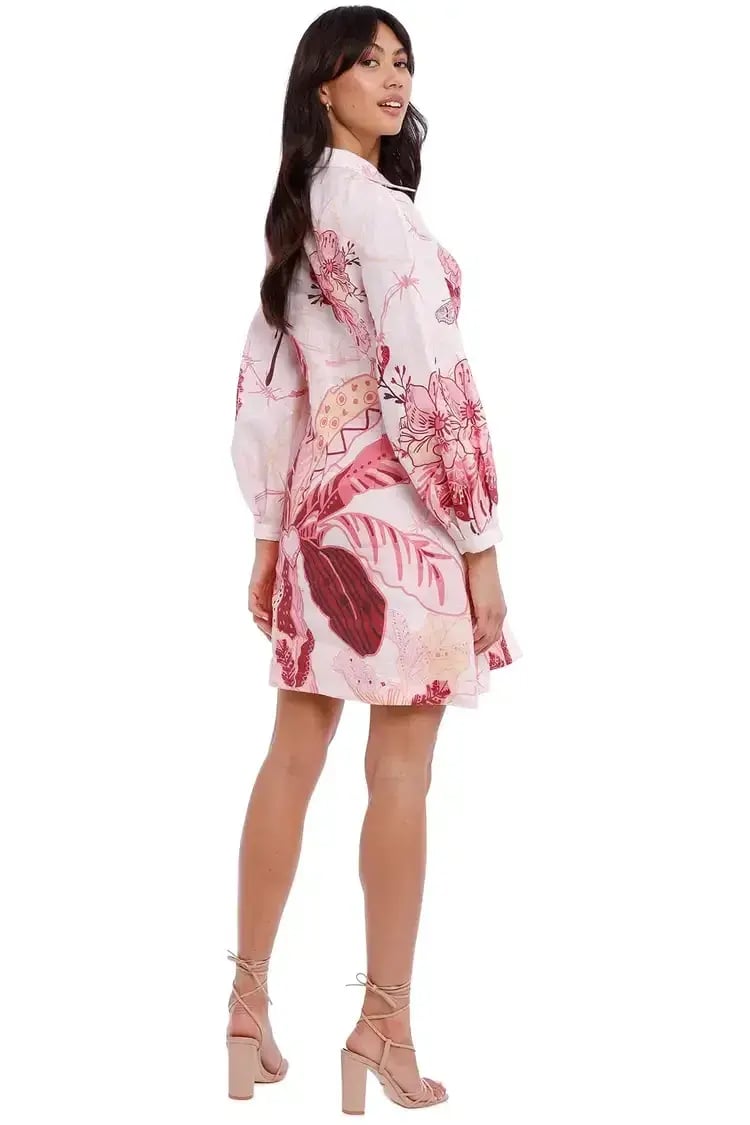Leo Lin Amor Linen Mini Dress in Pink Size 14 photo 3