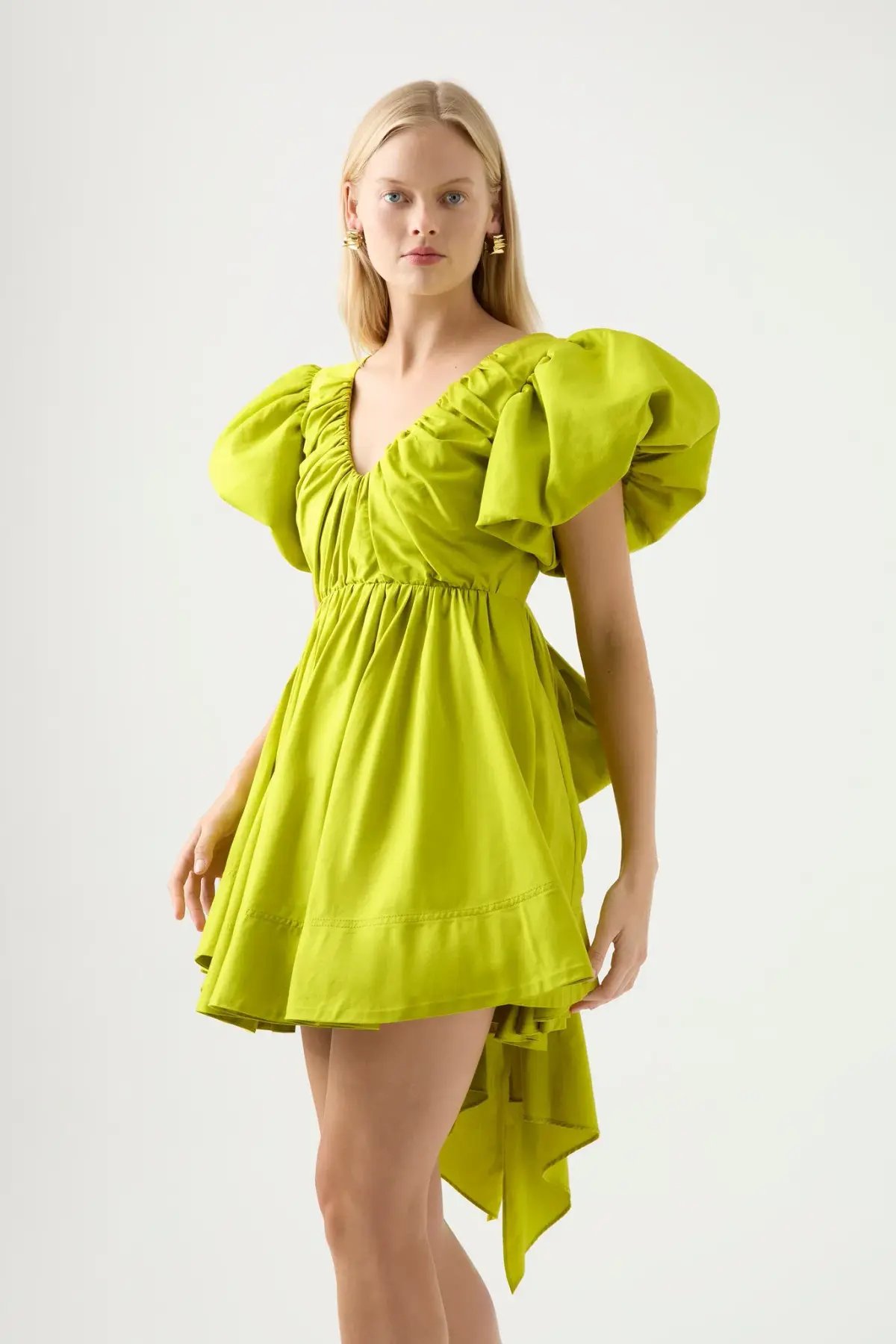 Aje Gretta Bow Back Mini Dress Chartreuse Green Size 16 photo 2