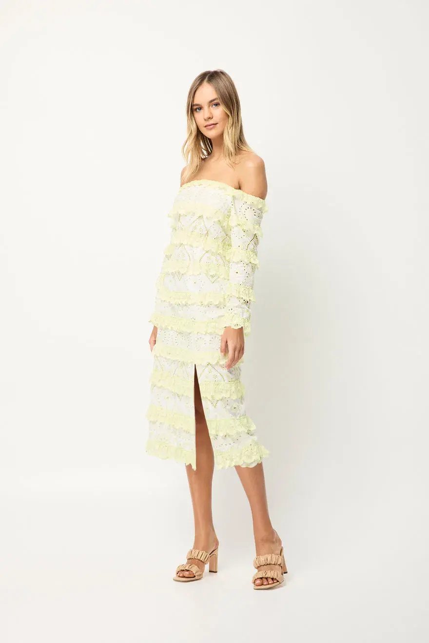 Elliatt Saint Lucia Midi Dress In Ivory/Citrus Size M/ AU 10 photo 3