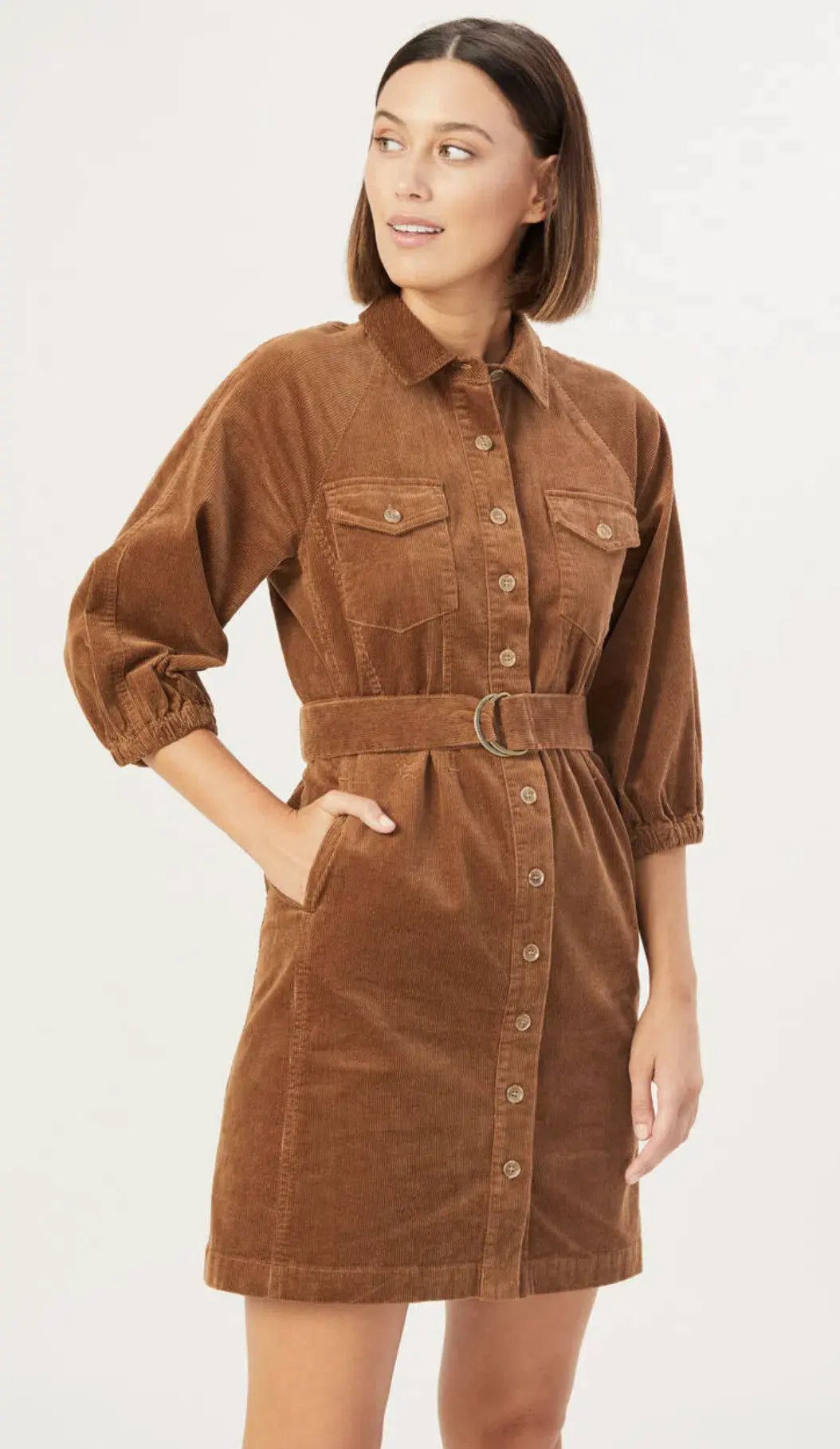 French Connection Corduroy Puff Sleeve Mini Dress Brown Size 12 photo 2