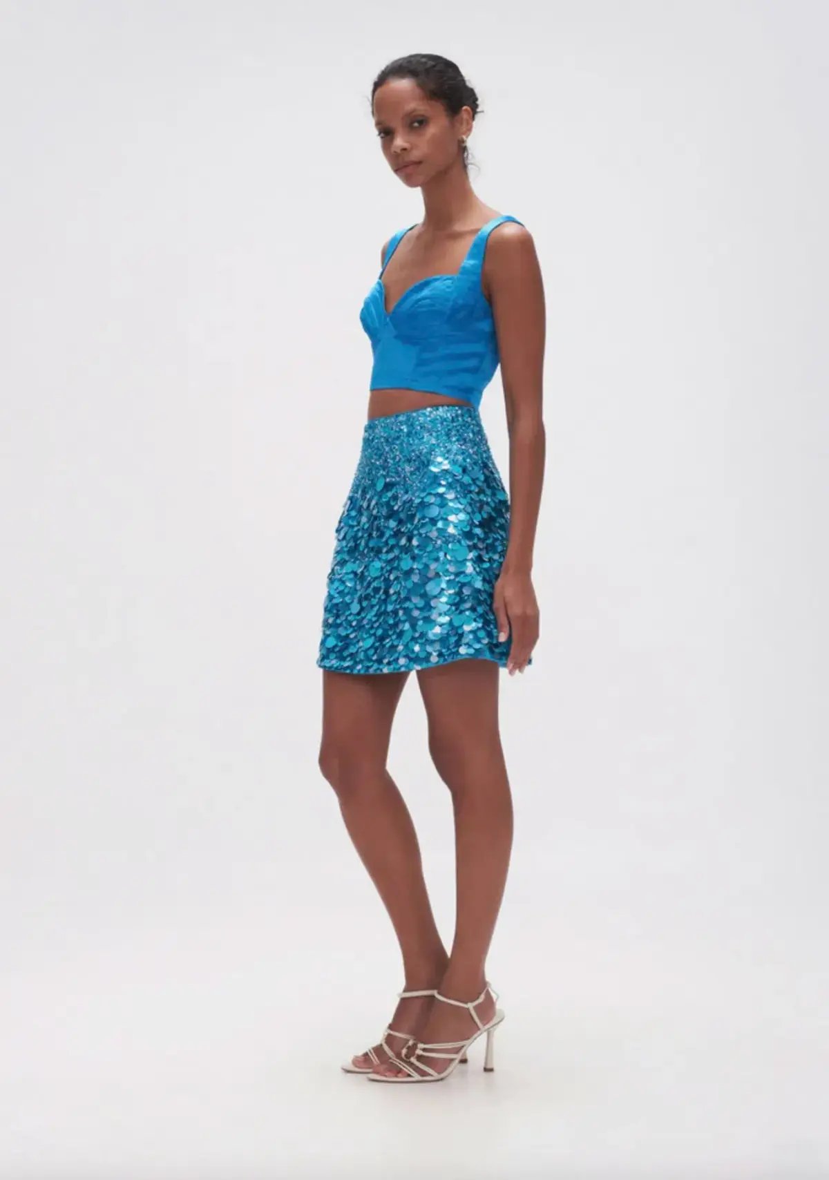 Aje Cherie Sequin Mini Skirt Azure Blue Size 8 photo 4