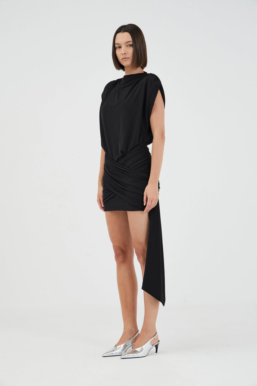 Third Form Aura Draped Mini Dress - Black photo 3