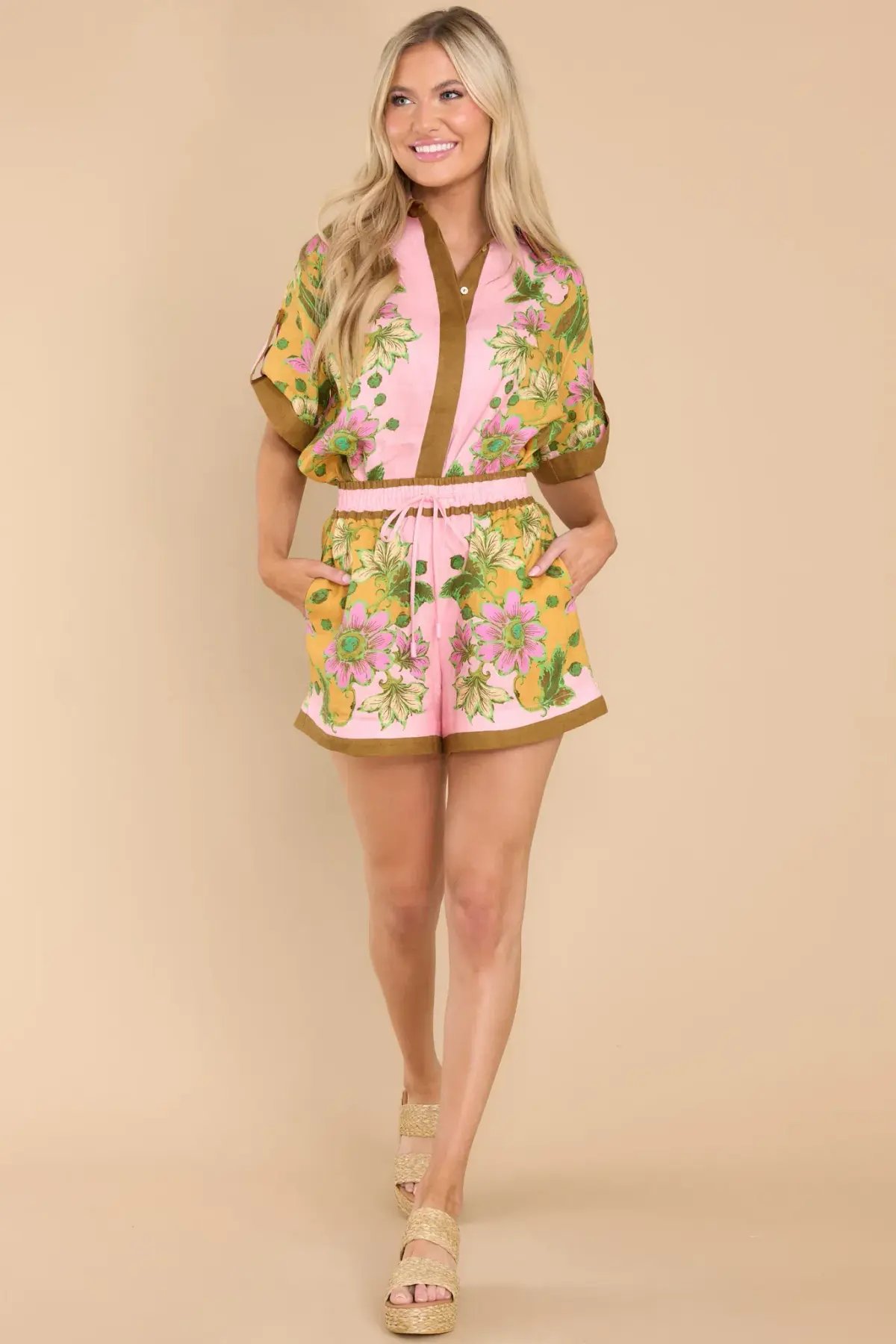 Alemais Winnie Floral Spliced Pink Shirt and Short Two Piece Set Print Size 10 photo 4