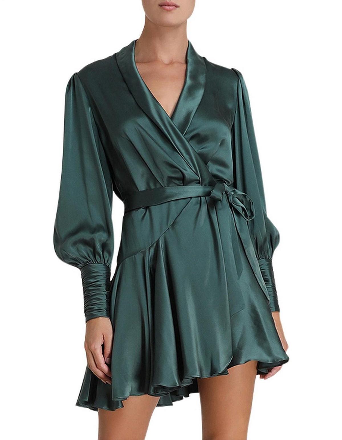 Zimmermann / Silk Mini Wrap Dress / Green / Size 16 / Zim Size 4 photo 2