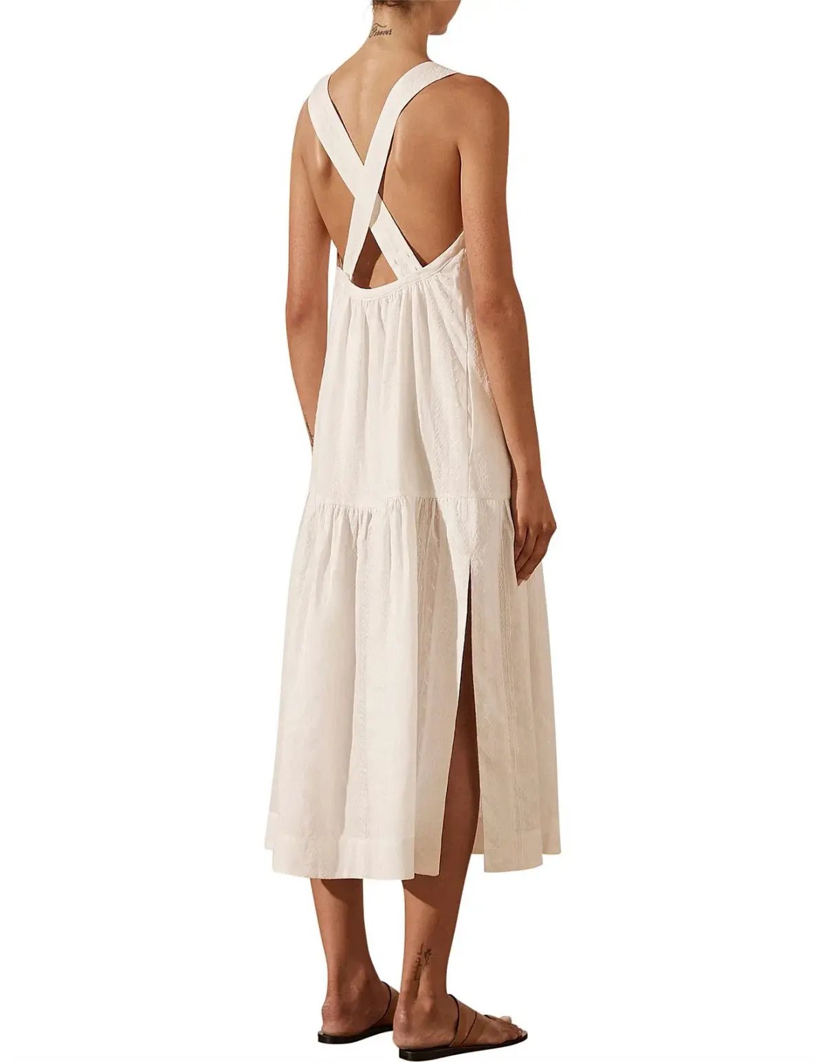 Shona Joy Cosmo Linen Low Back Midi Dress Cream Size 12 photo 4