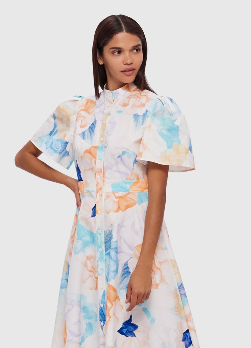 Leo Lin Bianca Short Sleeve Midi Dress - Rosebud Print in Cream photo 3