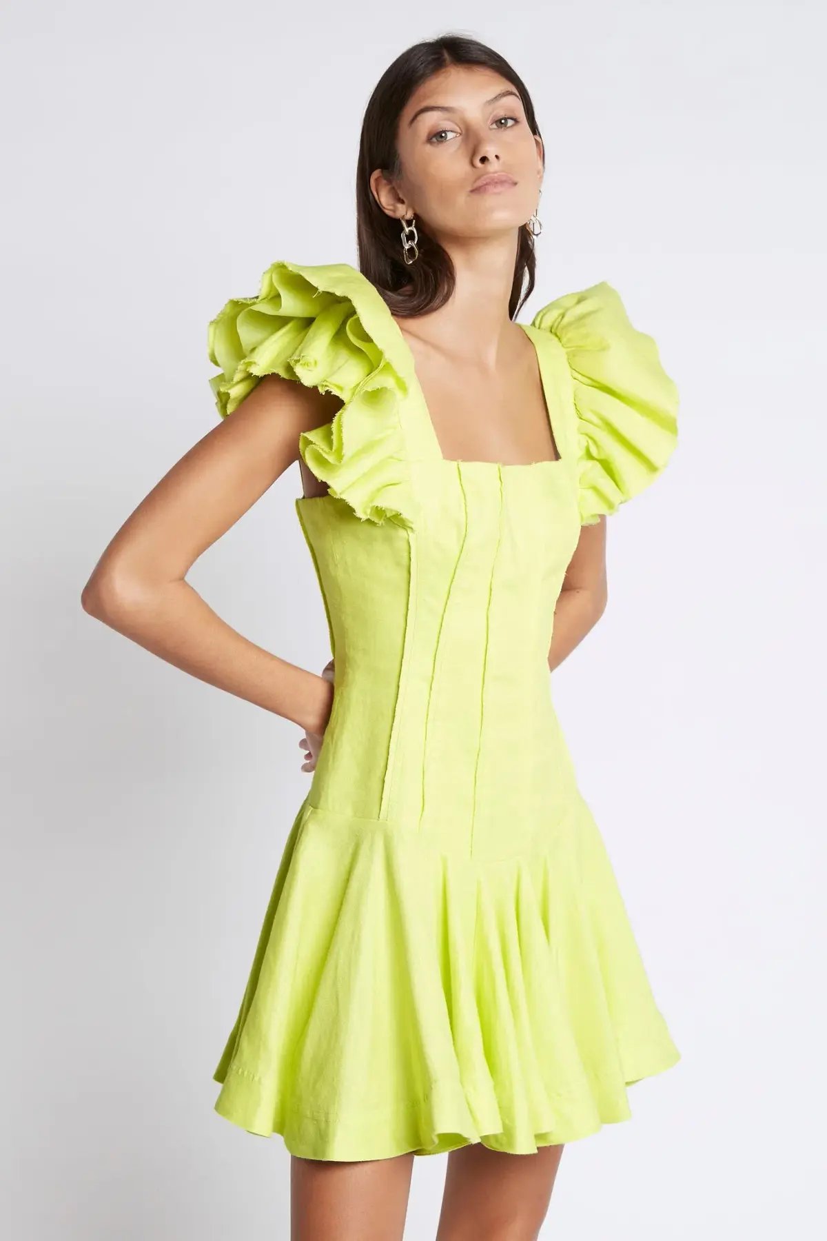 Aje Breathless Frill Sleeve Mini Dress Lime Green Size 14 photo 2