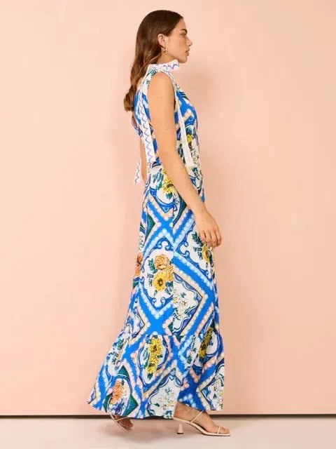 By Nicola - Adoncia Tie Shoulder Maxi Dress In Azure Floral - Size 12 photo 4