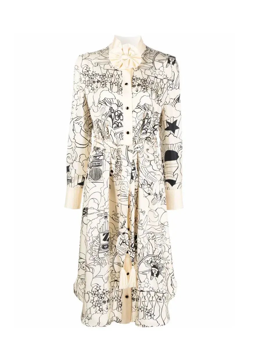 Zimmermann Collage Silk Bow Detail Midi Dress Cream Size 0 / Au 8 photo 3