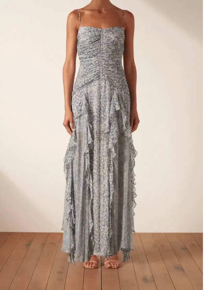 Shona Joy Candice Ruched Frill Maxi Dress Print Size 6 photo 2