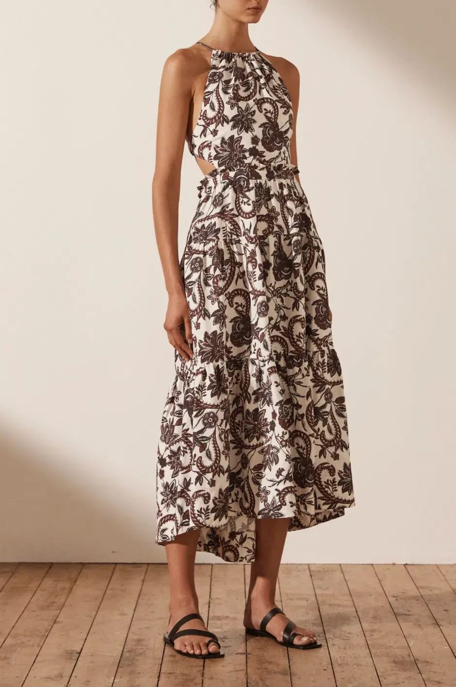 Shona Joy Dahlia Linen Backless Midi Dress Print Size 10 photo 2