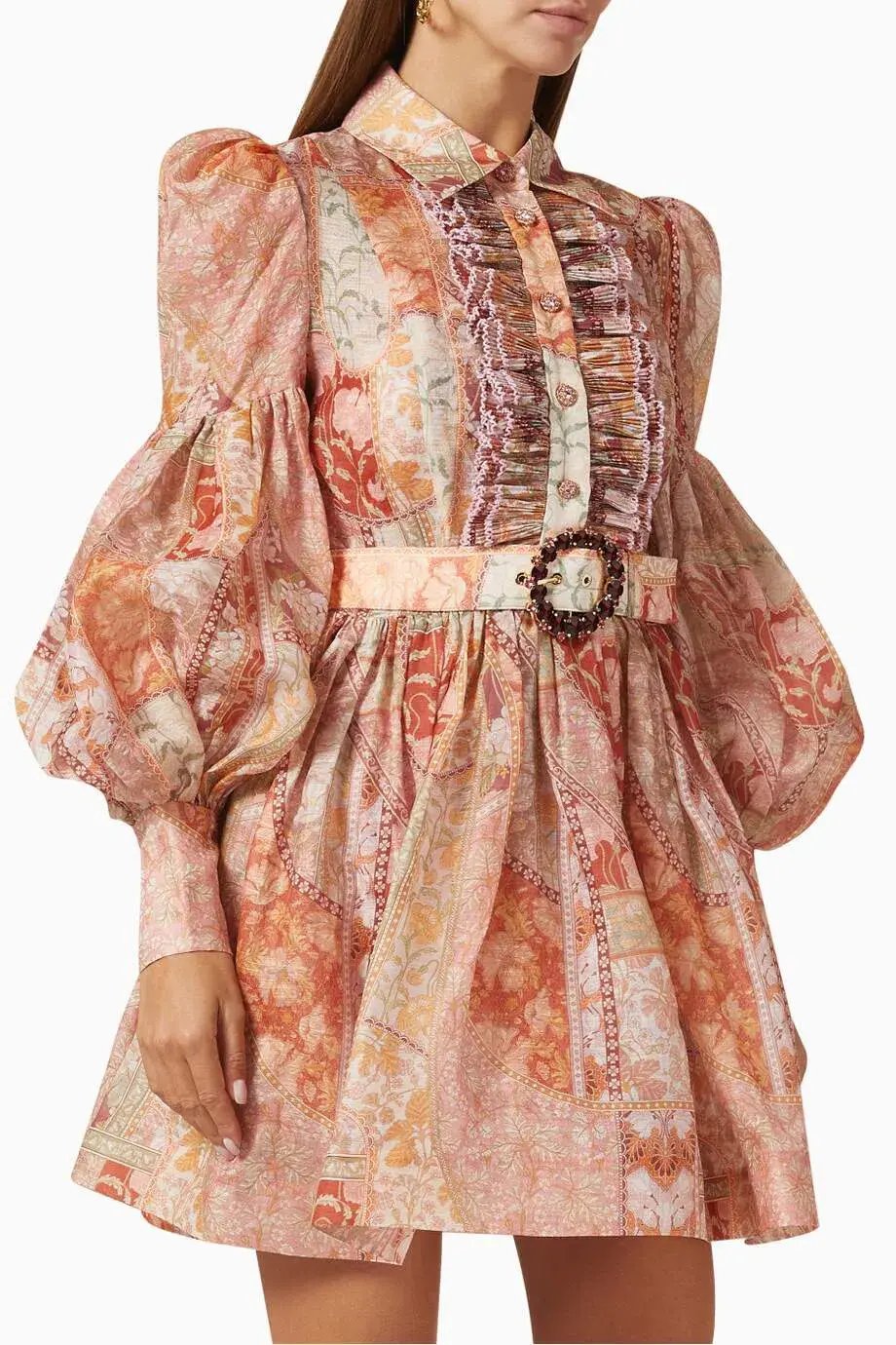 Zimmermann Kaleidoscope Tuxedo Frill Mini Dress in Linen Blend Size 0/Au 8 photo 2