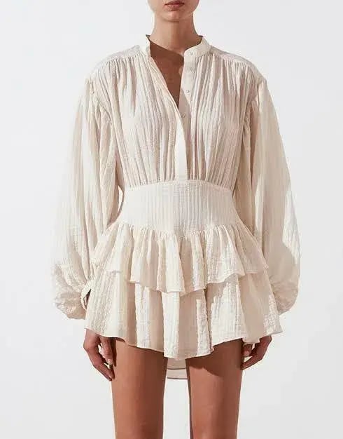 Shona Joy Mila Button Up Frill Mini Dress Beige/Tofu Size AU 16 photo 2