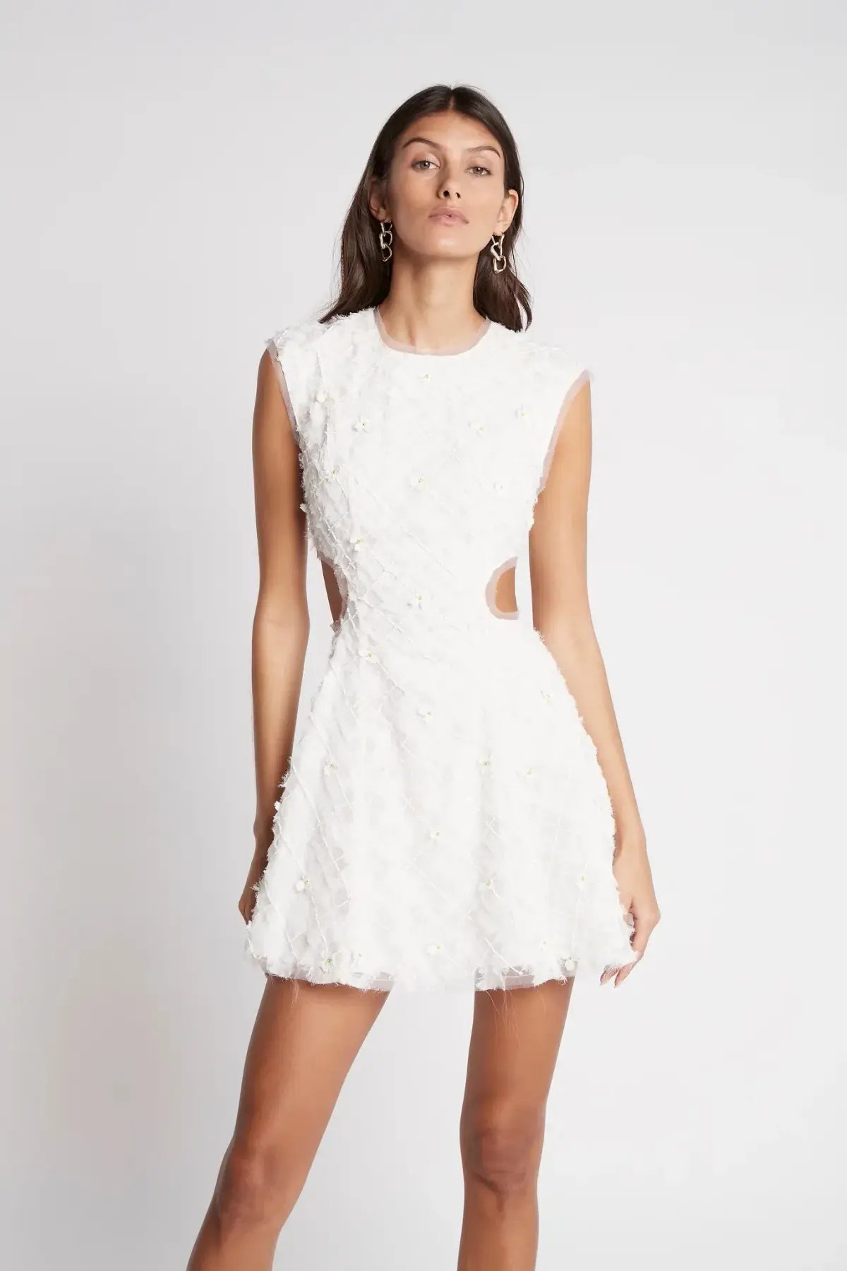 Aje Mirage Organza Cut Out Mini Dress Ivory Size 8 / S photo 4