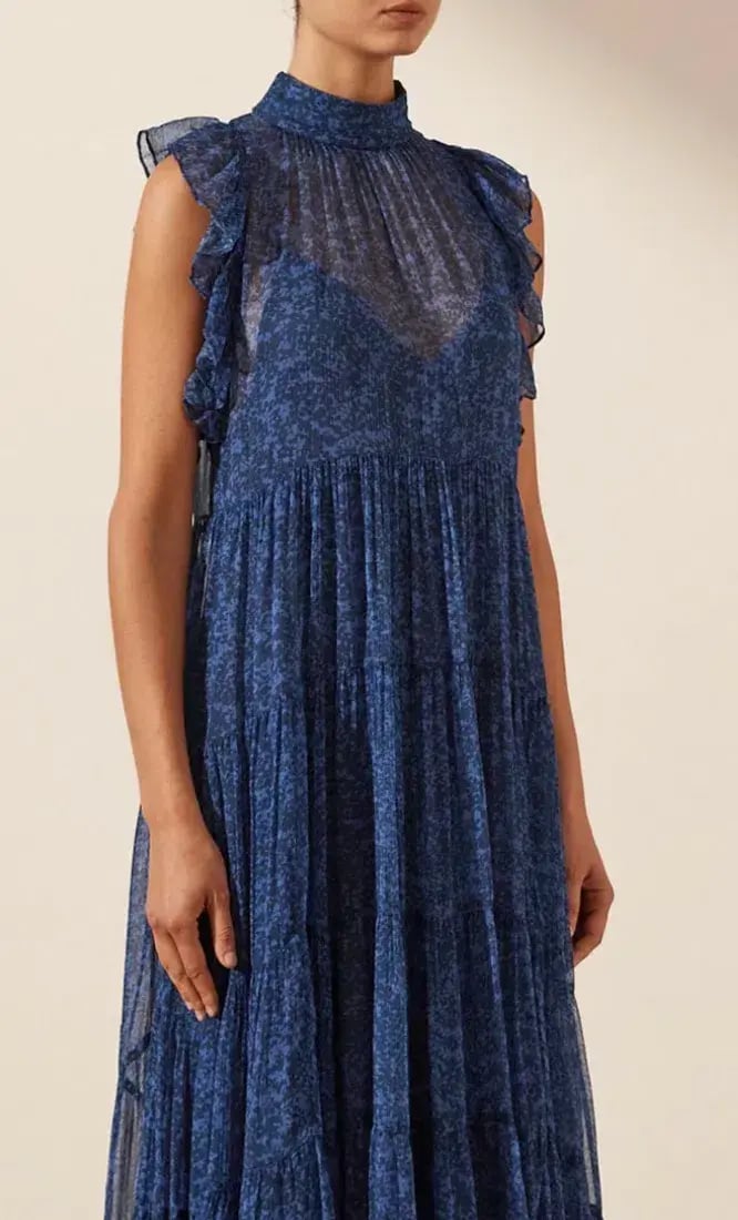 Shona Joy Saldanha High Neck Tiered Maxi Dress Blue Size 10 / M photo 4